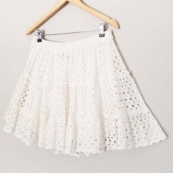 Zara White Eyelet Embroidered Tiered Mini Skirt M High Waist Coquette Romantic - Picture 4 of 16